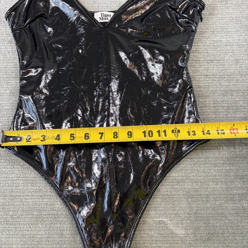 Tiger Mist Kyra Bodysuit Women M Black Faux Leather Shiny Rave Party Whimsigoth - Picture 7 of 8